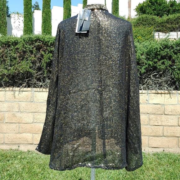NWT Zara Oversized Gold Black beaded sequin button up jacket cardigan. M - Picture 9 of 9